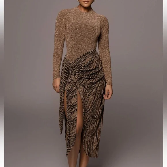 JLUXLABEL Glittering High Low Dress in Gold and Black - Picture 2 of 6